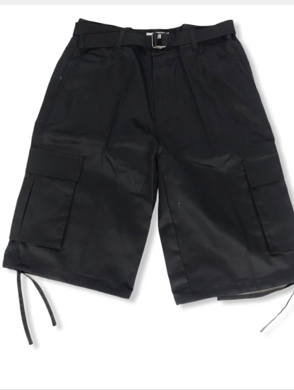 Men's Black Cargo Shorts with Drawstring Hem